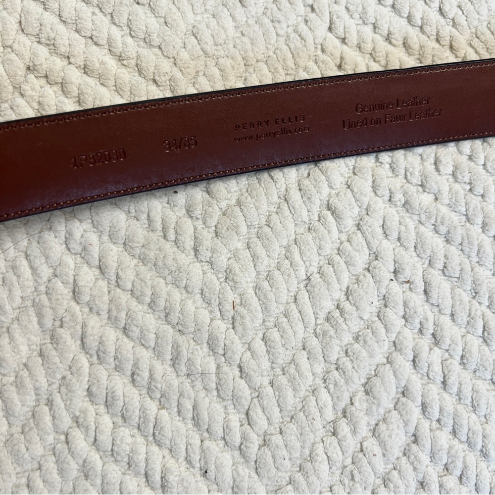 Perry Ellis Brown Leather Belt with Silver Buckle, 34 - Picture 4 of 4